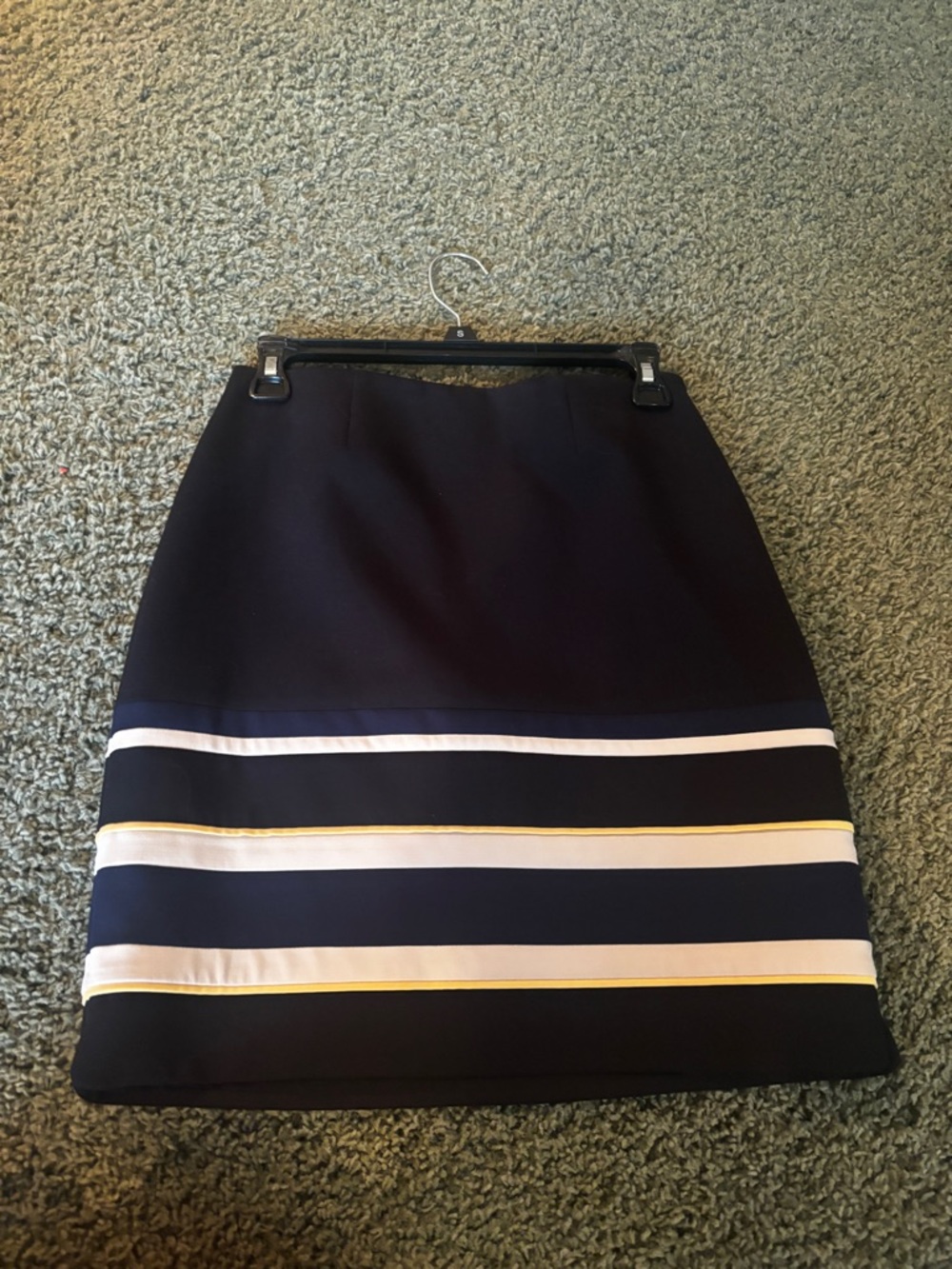 White House Black Market Black A-Line Skirt with White, Yellow and Navy Stripes